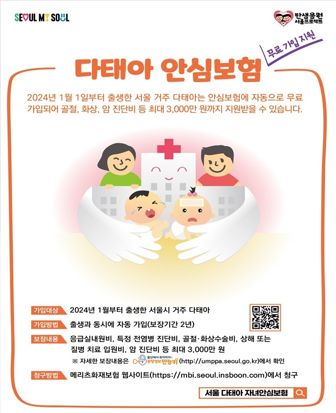 서울시, 새해 태어난 다둥이 가정에 자녀안심보험 무료지원