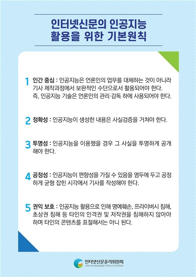 인터넷신문윤리委 "보도 시 AI는 언론인 감독 아래 사용돼야"