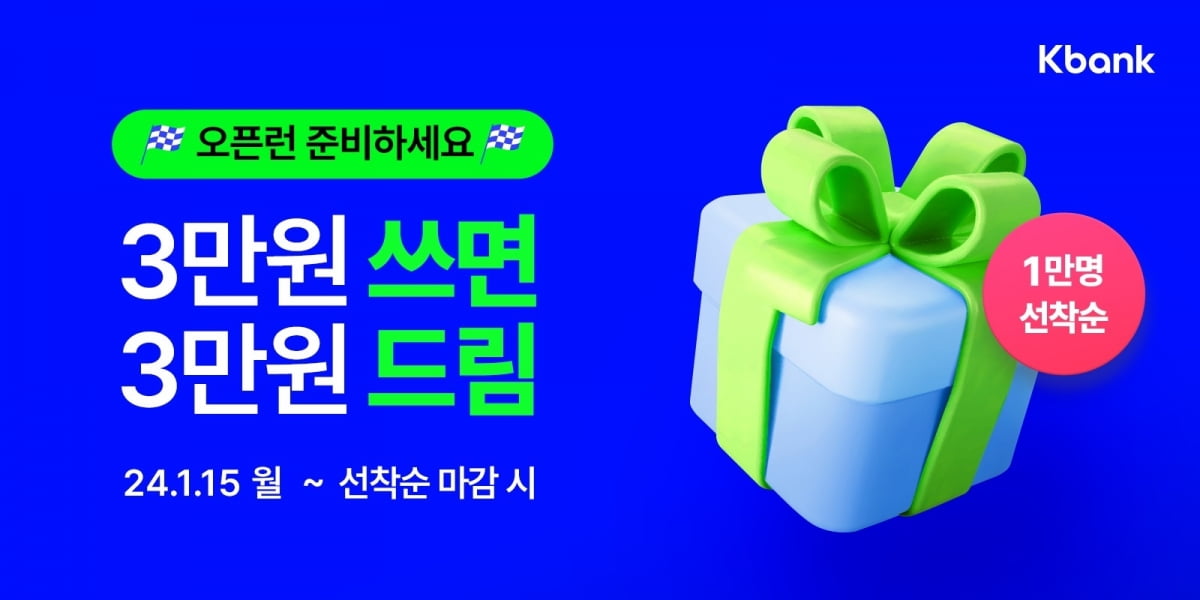 케이뱅크, 첫 고객 체크카드 3만원 결제시 3만원 캐시백