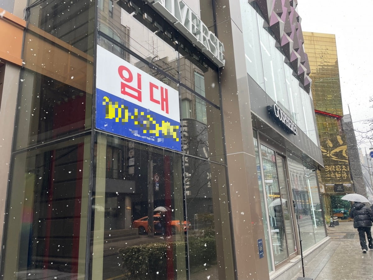 17일 찾은 카지노 차무식 강남 압구정로데오 맛집 거리 한 상가에 붙어있는 '임대' 안내문. /사진=김세린 기자