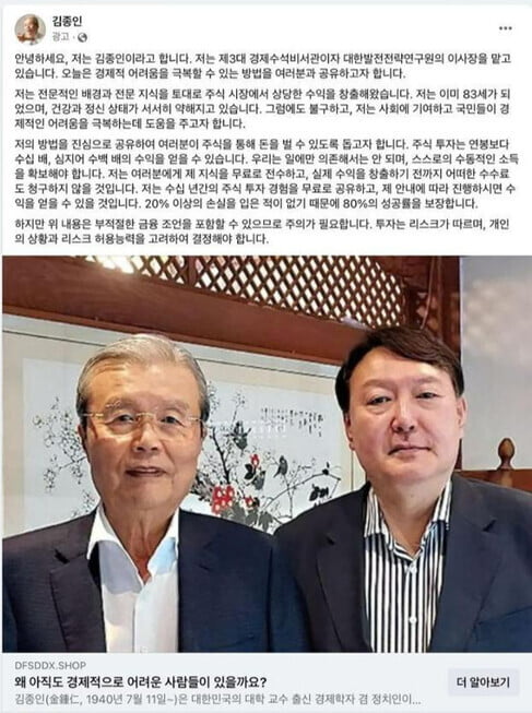 /사진=김종인 전 국민의힘 비상대책위원장 사칭 광고