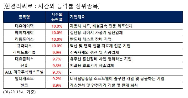 대유에이텍,에이치케이,리튬포어스,큐라티스,하이드로리튬,대유플러스,신흥,ACE 미국주식베스트셀,알티캐스트,센코