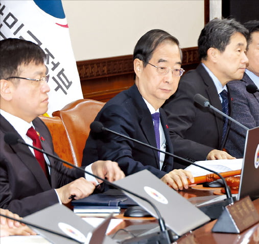 한덕수 국무총리가 5일 정부서울청사에서 열린 임시 국무회의에서 ‘쌍특검법’ 거부권 건의를 의결하며 의사봉을 두드리고 있다.  강은구 기자 