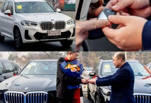 중국 산둥성 칭저우시의 한 생명공학회사에서 직원들에게 BMW 차량을 지급하는 행사를 열고 있다. [바이두 홈페이지 캡처]