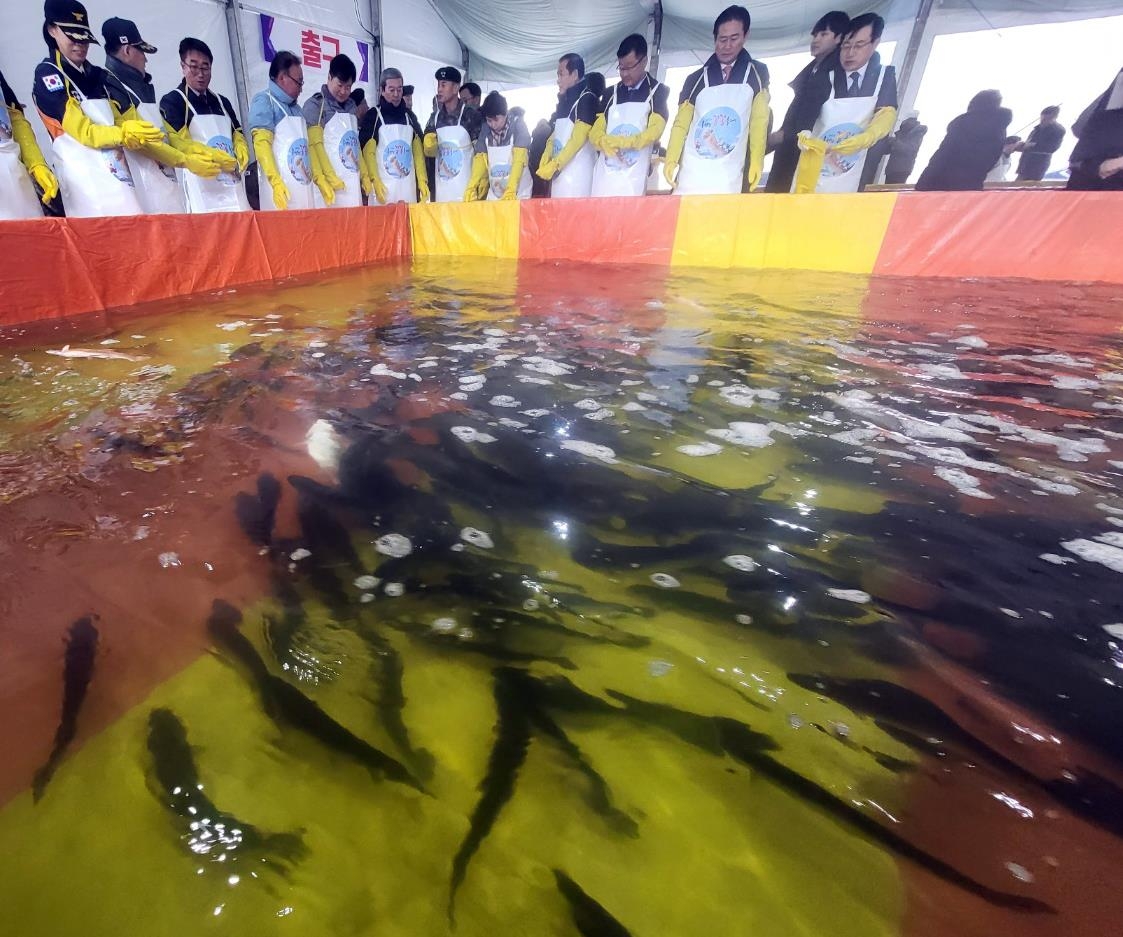 '인삼송어를 잡아라' 홍천강 꽁꽁축제 개막…17일간 열려