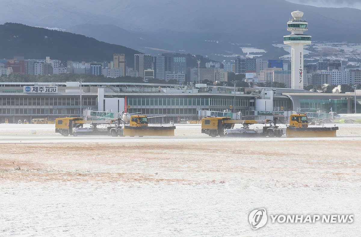 '눈보라 몰아친 제주' 항공편 무더기 결항…사고도 속출