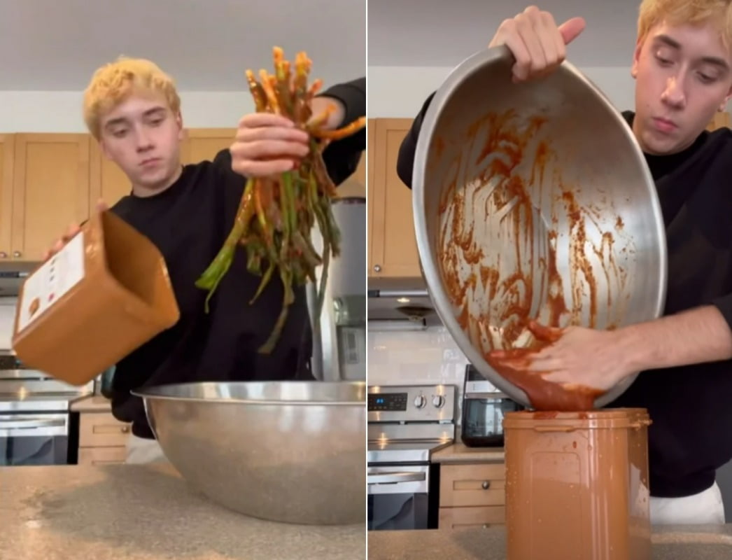파김치를 담그는 모습을 공개하고 '먹방'을 선보여 화제가 된 외국인 유튜버. /사진=유튜브 캡처