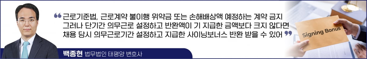 2년근무 약속 '사이닝 보너스' …중도퇴사 땐 토해내야 할까