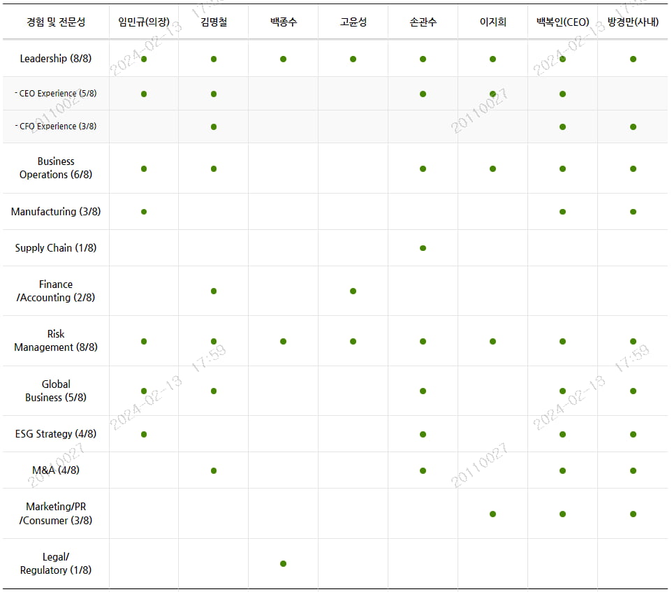 KT&G 이사회 역량 지표(BSM). 사진=KT&G