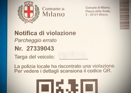 이탈리아에서 발견됐던 가짜 QR코드 주차위반 딱지. /사진=온라인 커뮤니티 캡처