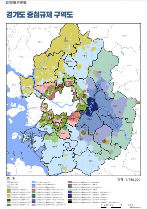 '2023 경기도 규제지도'에 드러난 경기도 중첩 규제 구역도. /자료=경기도 제공