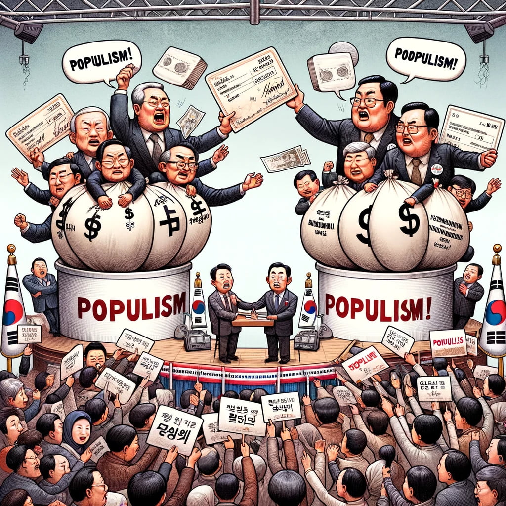 DALL·E 2024-02-01 123904 - An illustration depicting a political scene in South Korea during the April parliamentary election period The image should show various politicians  