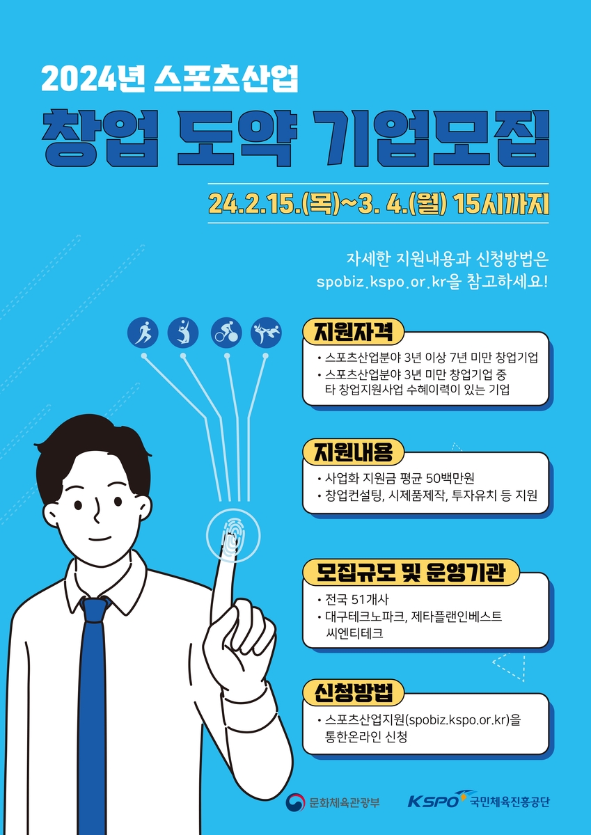 국민체육진흥공단, 스포츠산업 창업지원 사업 참여 기업 모집