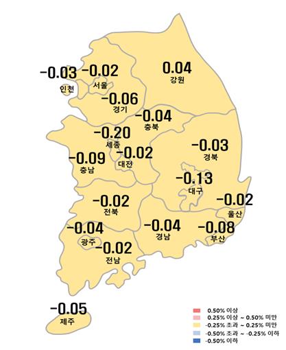 전국 아파트값 14주 연속 하락…서울 전셋값은 41주째 상승