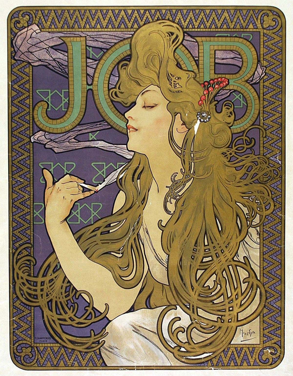 <그림 4- 알폰스 무하, JOB 담배 종이 광고 포스터, 1898, © 빅토리아 앤 앨버트 박물관, 런던 > 
