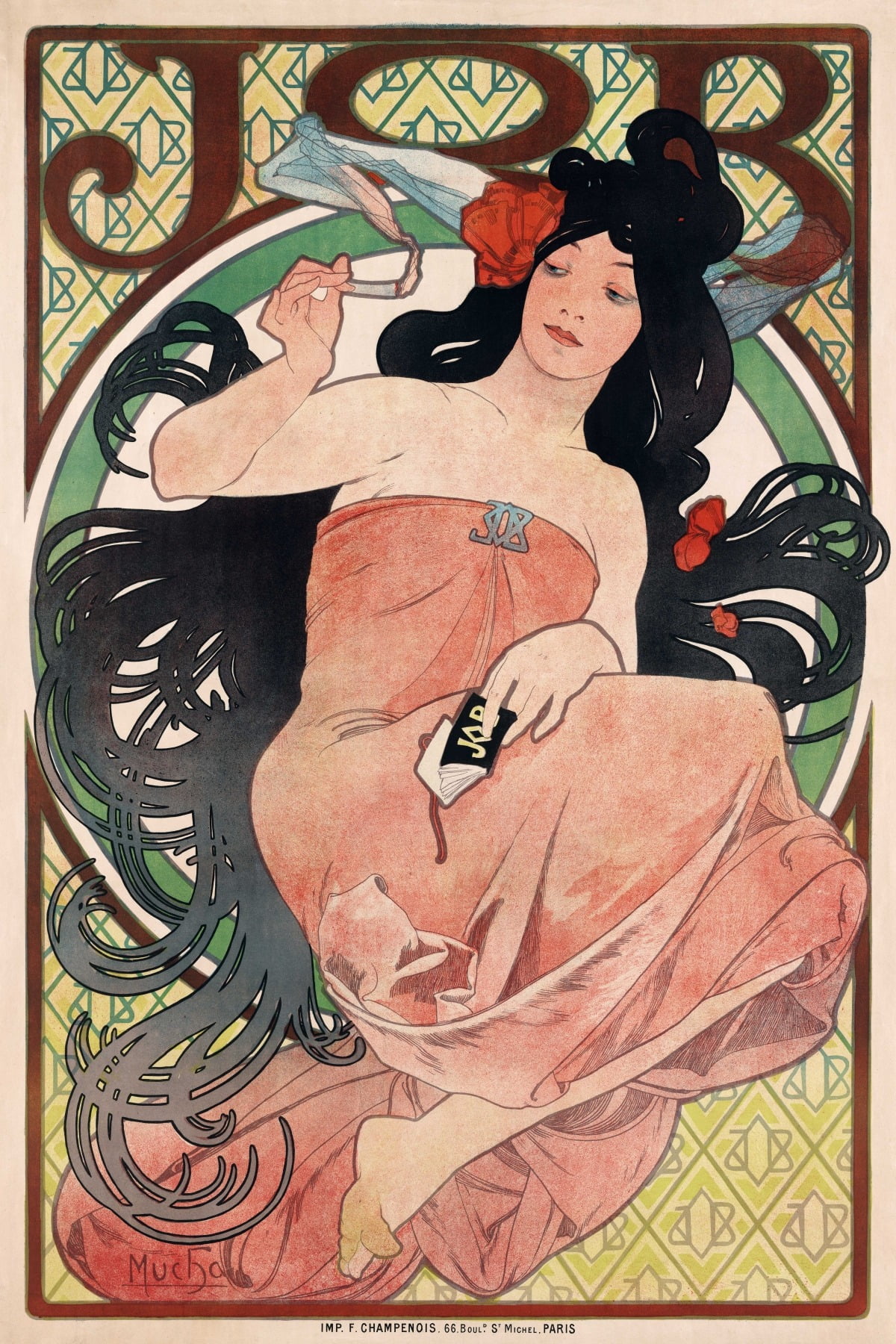 <그림 5- 알폰스 무하, JOB 담배 종이 광고 포스터, 1898, In Wikipedia> 