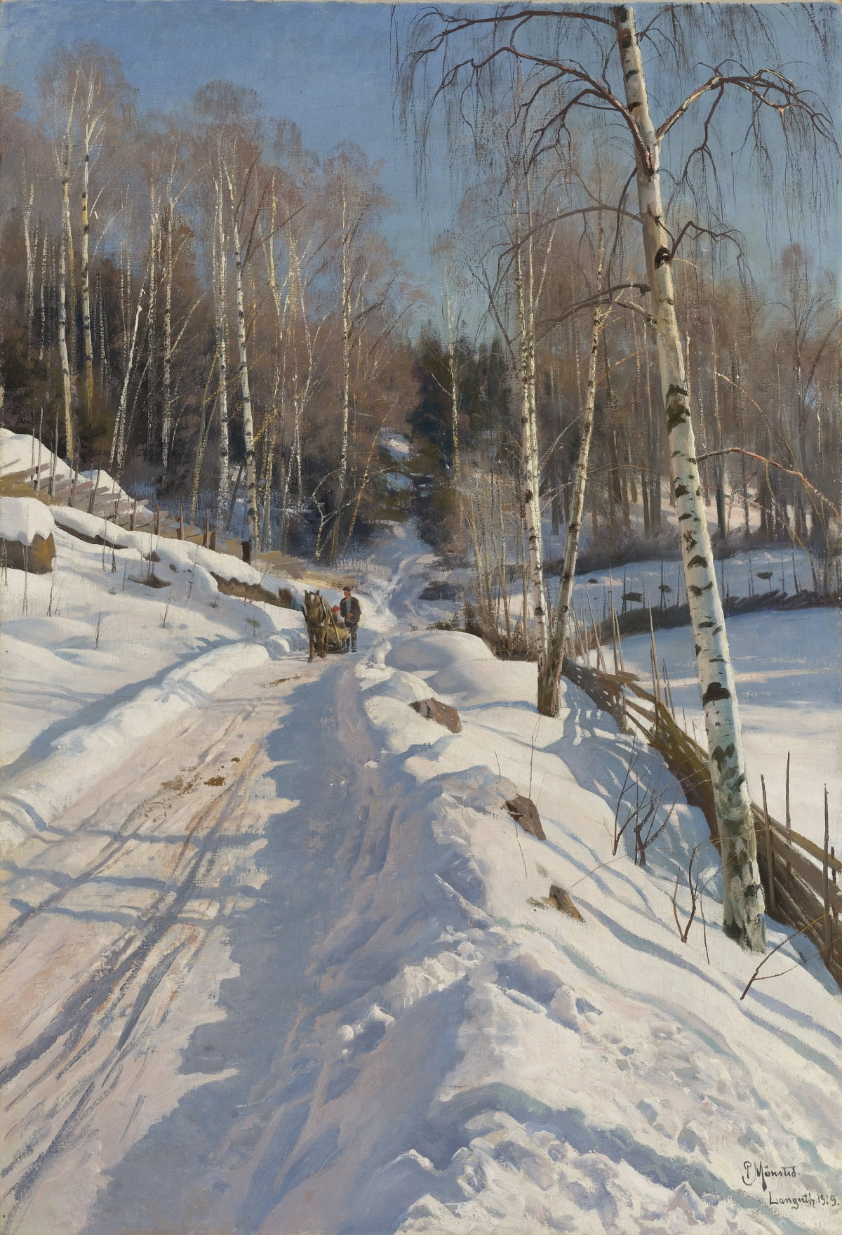 페데르 모르크 몬스테드의 '화창한 겨울날 썰매 타기'(1919).
