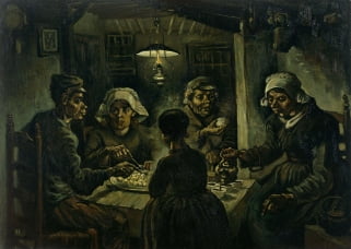 감자 먹는 사람들(1885). 노동자 계급의 일상을 그린 작품으로, 고흐의 초기작이다. 사회 문제와 가난한 사람들의 삶에 관심이 많았던 고흐의 면모를 보여준다. /반고흐미술관