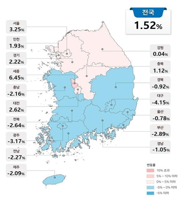 2024년도 공동주택 공시가격안 변동률 현황./사진=국토교통부