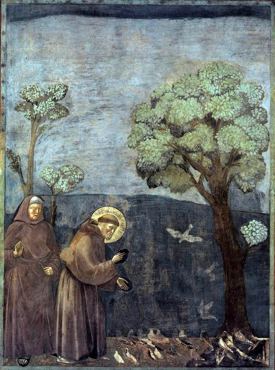 클레어 퐁텐의 위 작품이 차용한 원작. '새들에의 설교' Giotto di Bondone