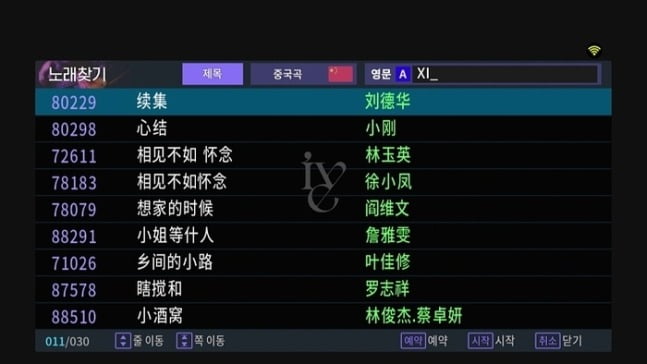 노래방의 중국곡 리스트. 사진=TJ미디어 제공