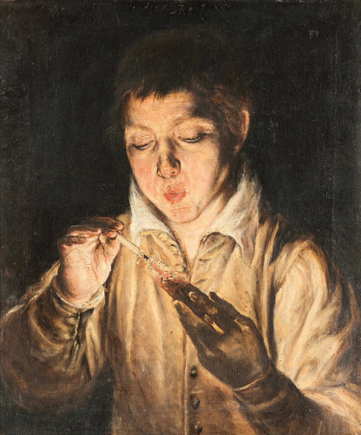 촛불을 붙이기 위해 불씨를 부는 소년(1570년대 초). /나폴리 카포디몬테 국립 미술관