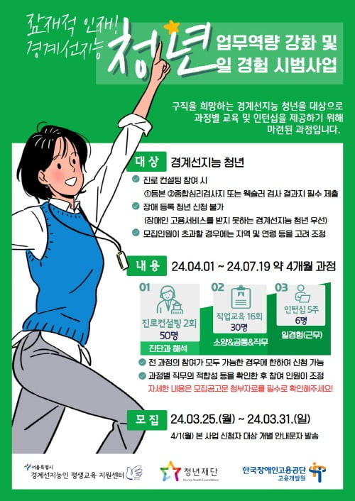 2024 경계선지능 청년 ‘일 역량 강화 및 일 경험 시범사업’ 모집 포스터
