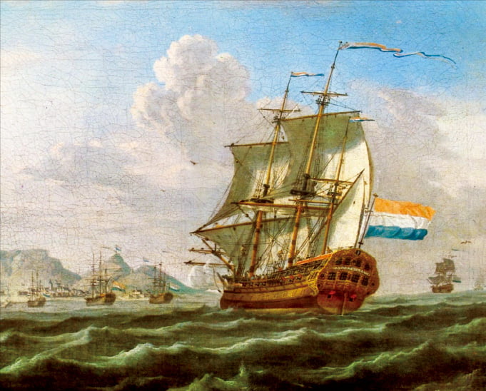 17세기 네덜란드 동인도회사의 범선. 하멜도 이 같은 모양의 배로 항해하다 제주에서 난파당했다. 