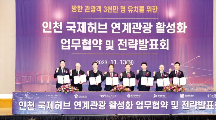 지난해 11월 그랜드하얏트인천호텔에서 열린 ‘인천 국제허브 연계관광 활성화 업무협약’ 모습. 
 인천공항공사 