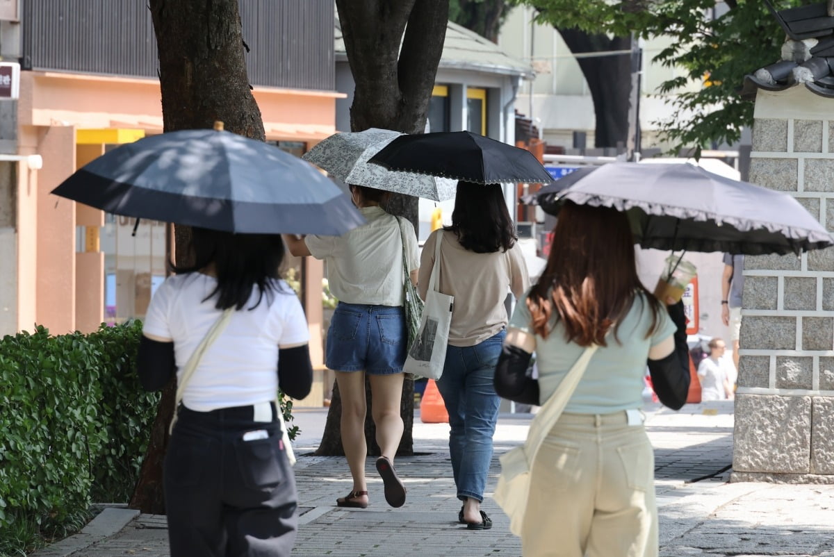 무더위가 계속된 2023년 8월 서울 종로구 삼청동길에서 시민들이 강한 햇살에 양산을 쓰고 이동하고 있다. 사진=연합뉴스