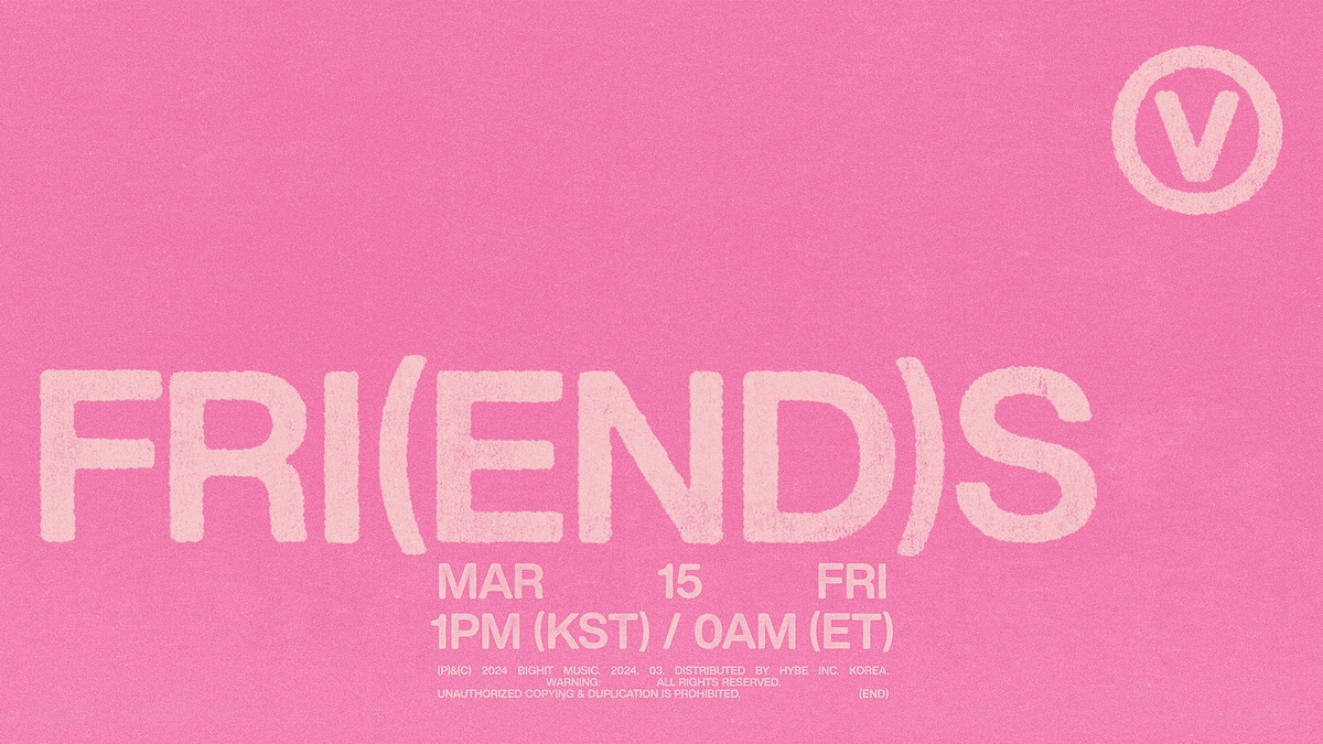 BTS 뷔, 15일 신곡 'FRI(END)S' 발매…"영어 러브송"