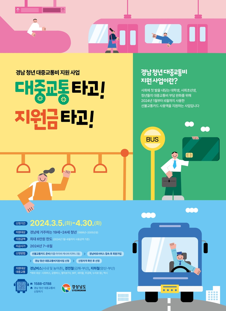 경남도, 청년에게 대중교통비 최대 6만원 지원