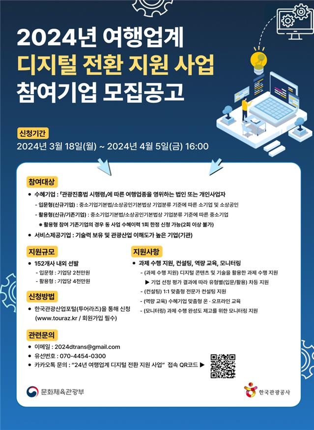 문체부·관광공사, 여행업계 디지털전환 지원사업 참여기업 모집