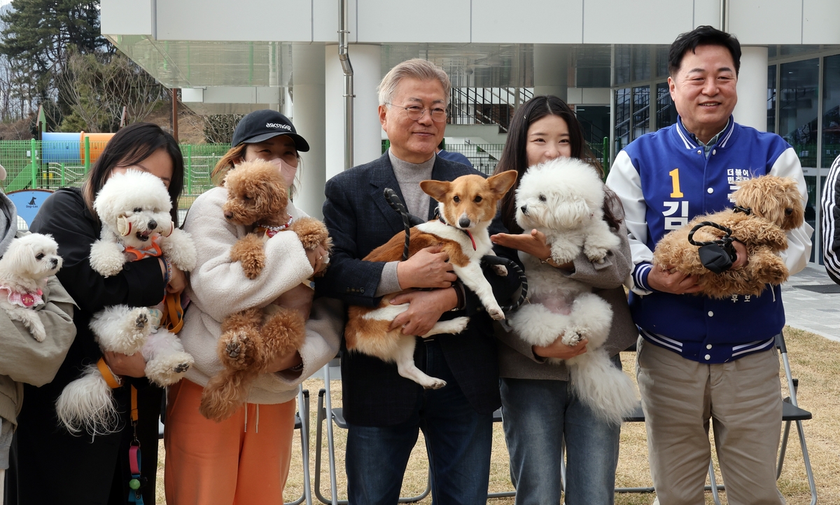 문 전 대통령 양산반려동물센터서 유기견 돌봄…"입양문화 정착"