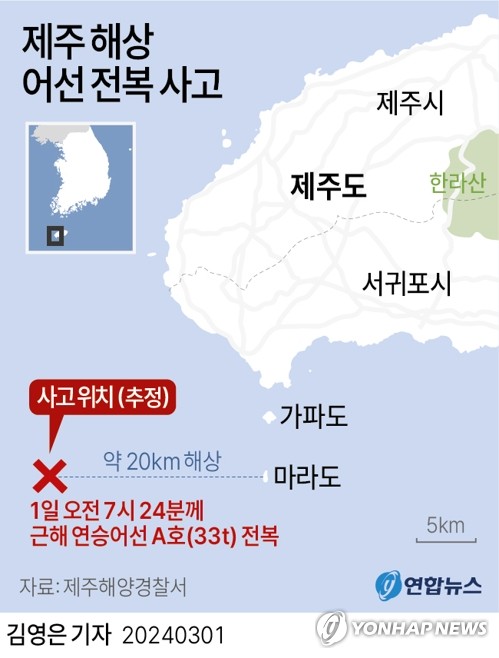 제주 전복 어선 선장은 어디에…해경 "선체 인양 후 정밀 수색"