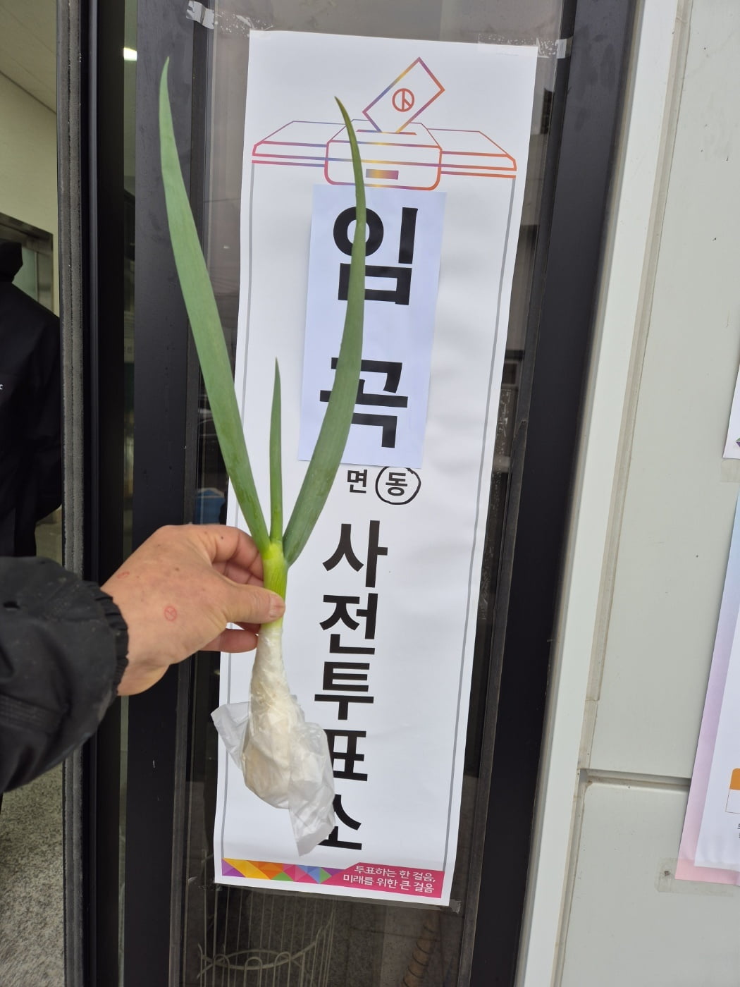  5일 오전 광주 광산구 임곡동 사전우리카지노추천에서 한 유권자가 대파 인증을 하고 있다.(독자 제공)/뉴스1