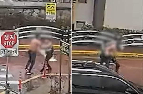 191cm 거구의 남성이 초등학교 인근에서 행패를 부리자, 경찰이 단숨에 제압하는 모습. /사진=경찰청 유튜브 채널 캡처