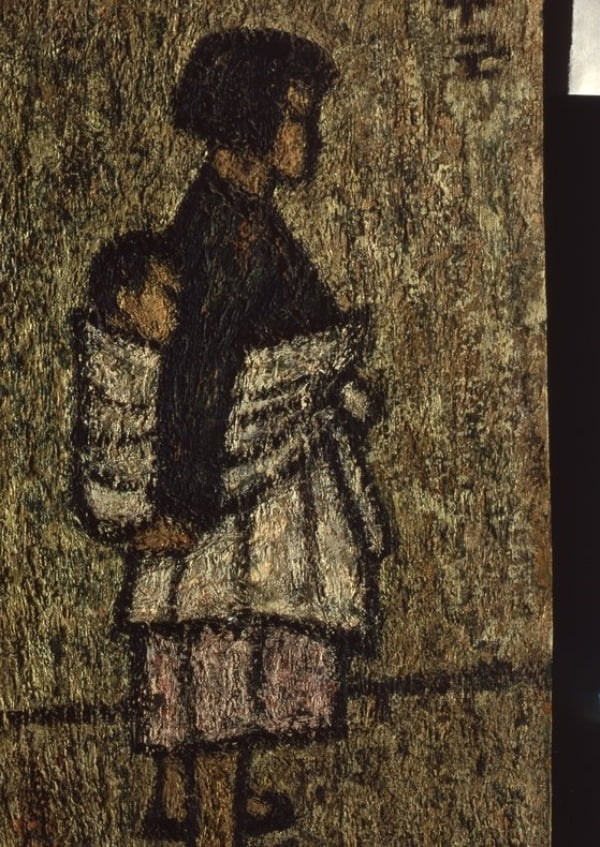 박수근 <아기 업은 소녀> (1963년), 종이에 유채, 35*21 cm 