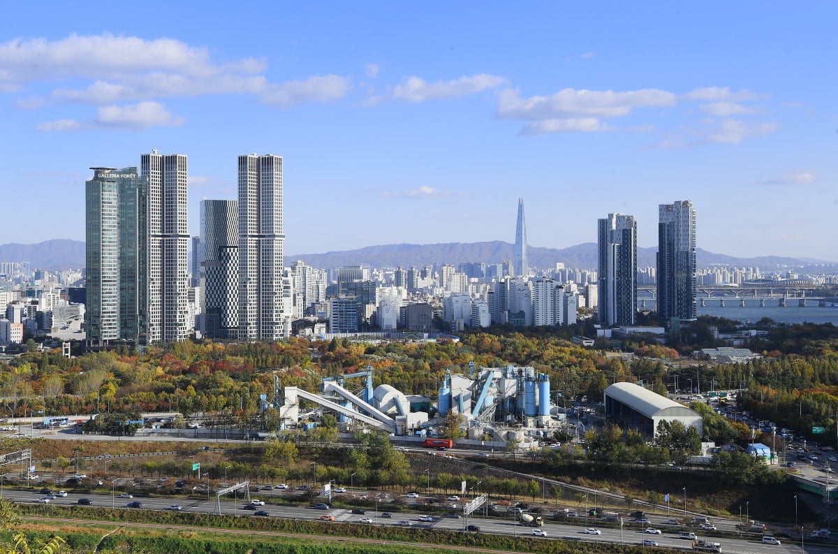 서울 성동구 응봉산에서 바라본 서울숲과 트리마제 등 일대 아파트 모습.  /사진=한경DB