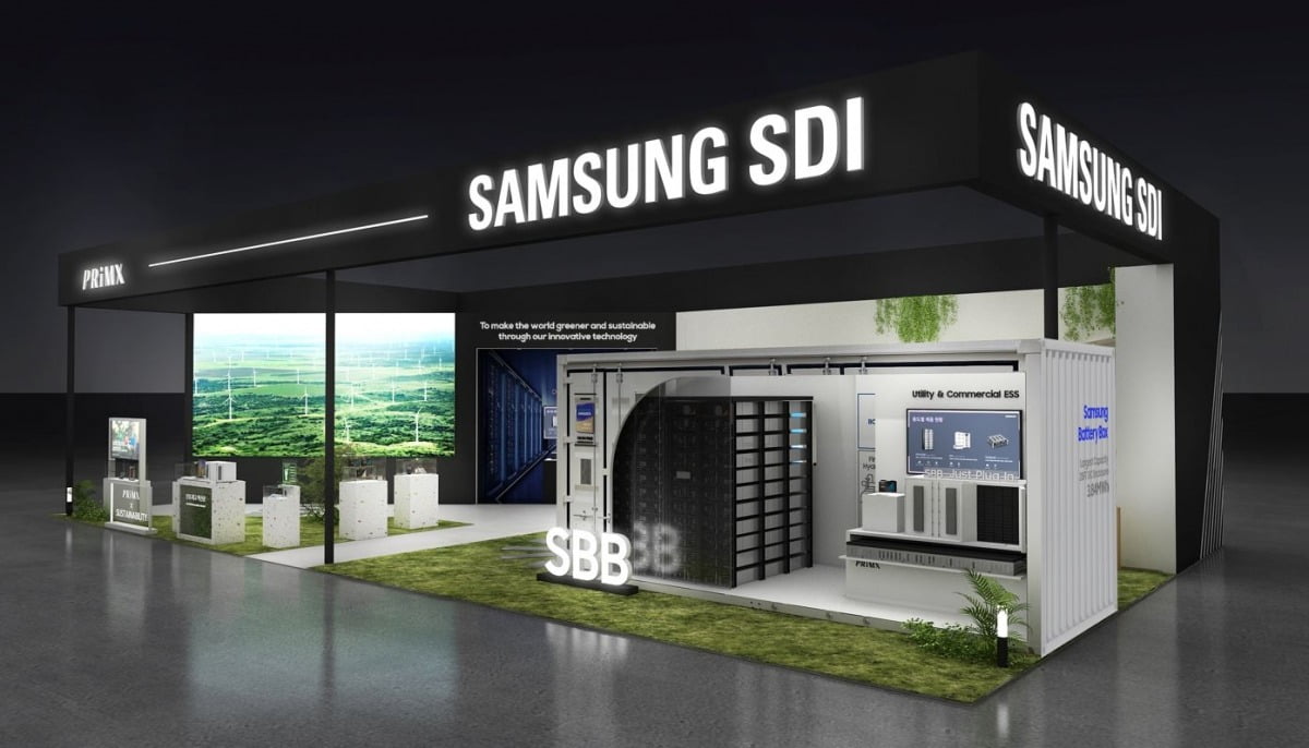 3일 코엑스에서 열리는 '코리아 스마트그리드 엑스포 2024'에 참가하는 삼성SDI의 전시회 부스 조감도. 삼성SDI는 SBB(Samsung Battery Box)를 비롯한 ESS용 배터리 라인업을 선보일 예정이다.  사진=삼성SDI
