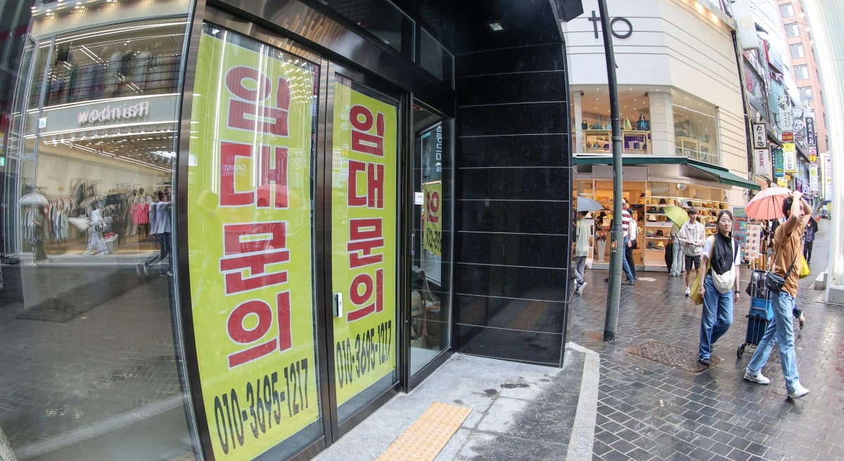 서울 중구 명동의 상가 앞에 임대 문의 현수막이 걸려있다. 사진=한국경제신문