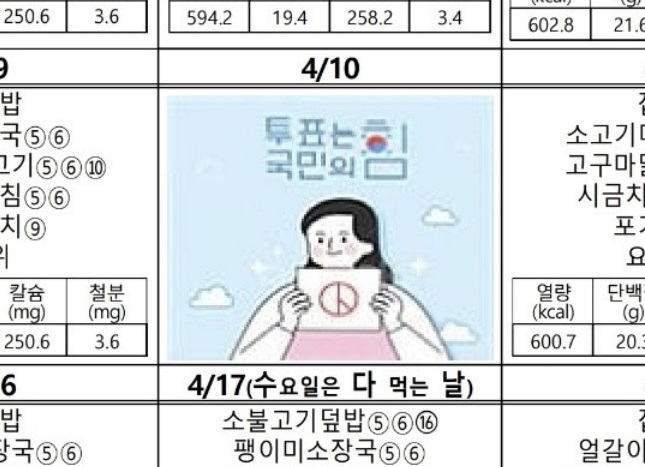 대전 이어 하남서도…초교 식단표에 '투표는 국민의힘' 문구