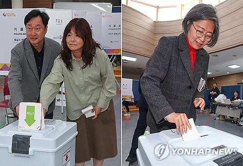 [사전투표] '대파·막말 논란' 수원정 후보들 투표 마쳐