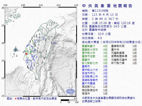 계속되는 대만 강진 우려…남서부 자이 4월에만 19회 지진 발생