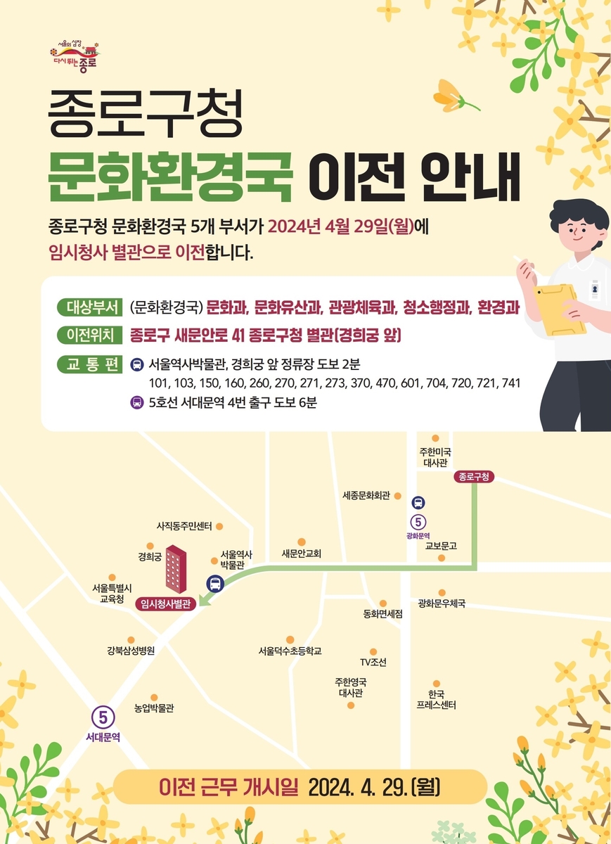 종로구, 문화환경국 5개 부서 임시청사 별관으로 이전