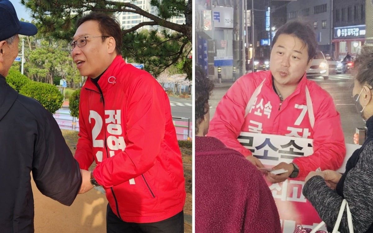 국민의힘 바카라 가상 머니 사이트 후보, 무소속 장예찬 후보가 선거운동을 하고 있다. 사진=연합뉴스