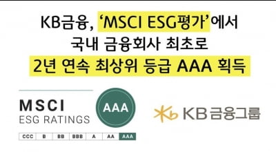 KB금융 'MSCI ESG 평가에서 2년 연속 AAA"