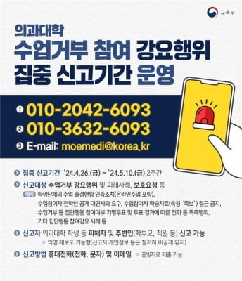 "의대생 수업거부 강요 신고하세요"…5월10일까지 집중 신고기간