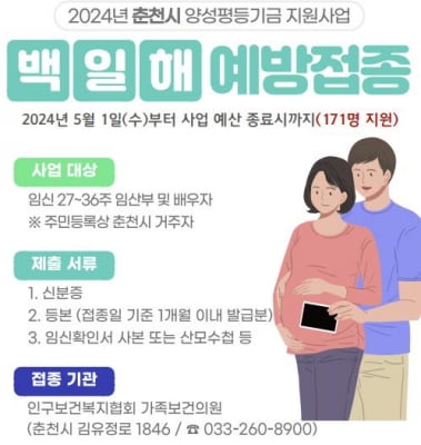 인구보건복지협회 강원지회, 임산부·배우자 백일해 무료 접종