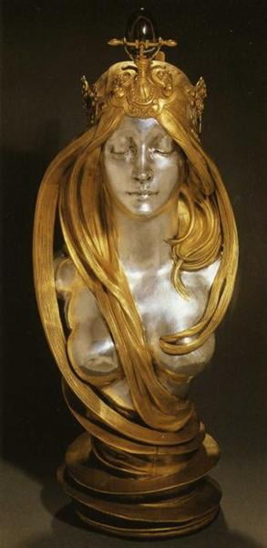 자연(1899~1900). 금박과 은박으로 장식된 청동 흉상으로, 파리 만국박람회 출품을 위해 무하가 디자인했다.